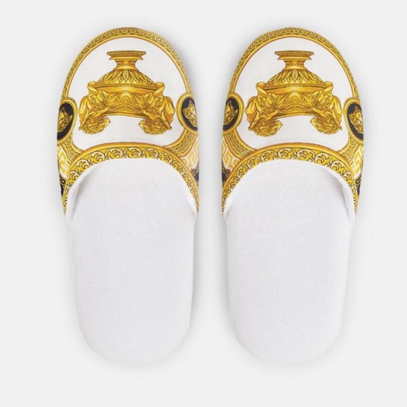 Versace Gold and White BAROQUE SLIPPERS Size Small (New)